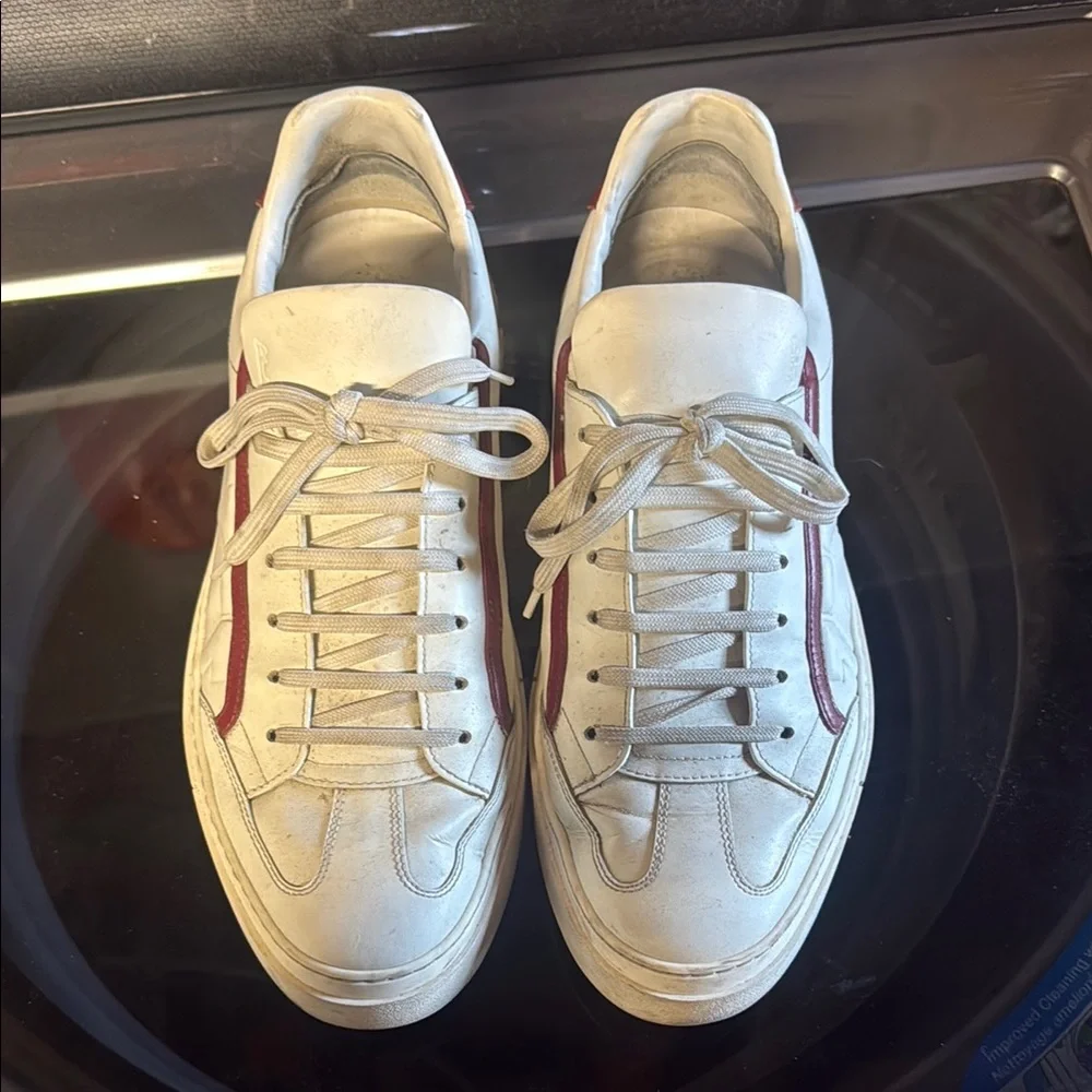 Salvatore Ferragamo White Leather Sneakers with Red Accents
